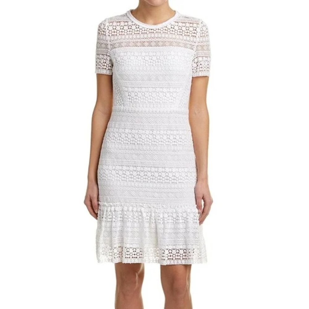 Tahari Crochet Ruffled Sheath Dress